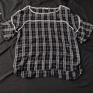 Calvin Klein Black and White Plaid Piped Pull over Blouse